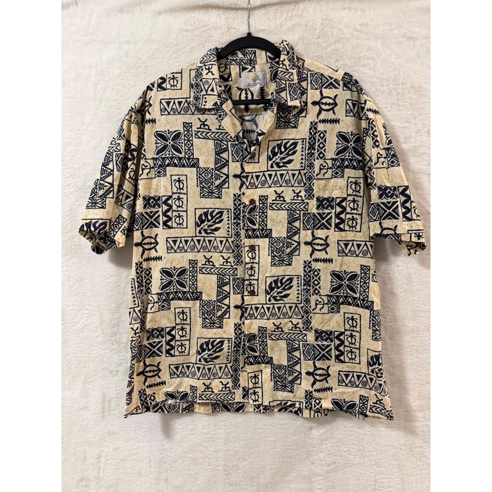 Ho Aloha Hawaiian Shirt Mens XL Tribal Batik Turtle Button Down Made in Hawaii